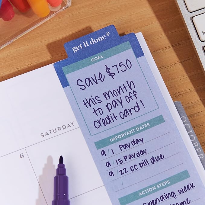 Erin Condren Goal Setting Bookmark Sticky Notes, Bookmark with Goal Setting Sticky Notes
