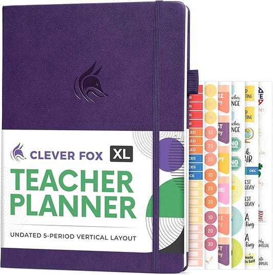 Clever Fox Teacher Planner – School Year Planner with Calendars & Lesson Plans – Book for Classroom & Homeschool Organization, A4 (Purple)