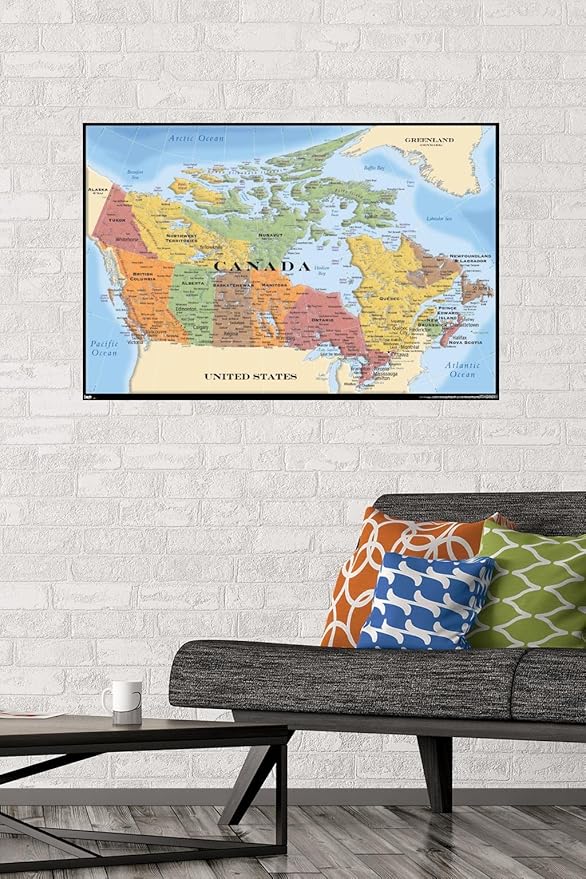 Trends International Map-Canada Wall Poster, 22.375" x 34", No Frame, Poster & Mount Bundle for Kids Room
