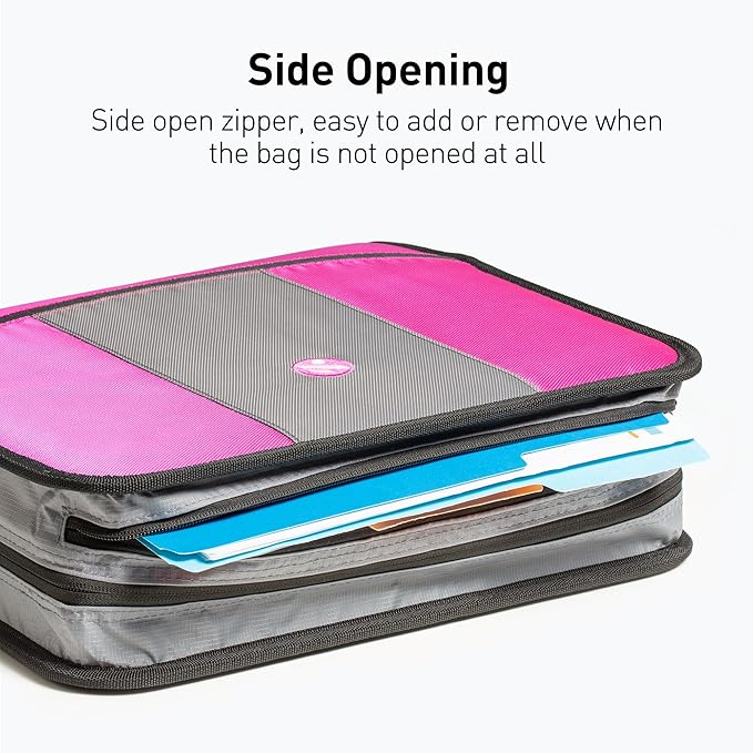 3-Inch Zipper Binder, 3 Rings Binder with Expanding File and Shoulder Strap, Rose