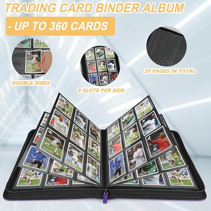 Trading Card Binder 9 Pocket, GERMUN PU Cover Card Binder for 360 Cards, Premium Trading Card Holder Folders, Double Sided Pocket Card Album for MTG, TCG (Purple)
