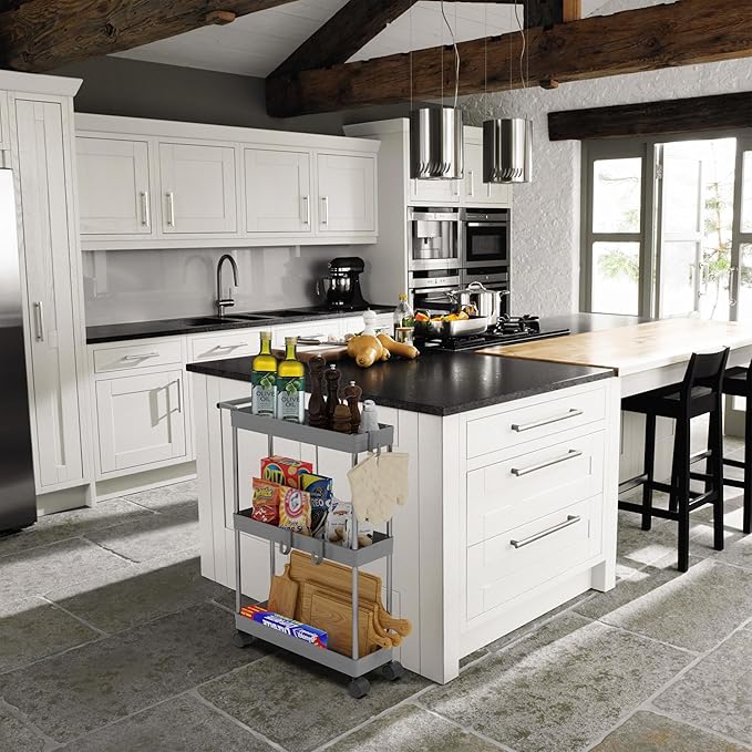 Simple Houseware 3-Tier Slim/Narrow Storage Cart with Handle, 5.5'' Wide x 26.5'' Height Rolling Organizer for Kitchen, Bathroom, Laundry Room - Grey