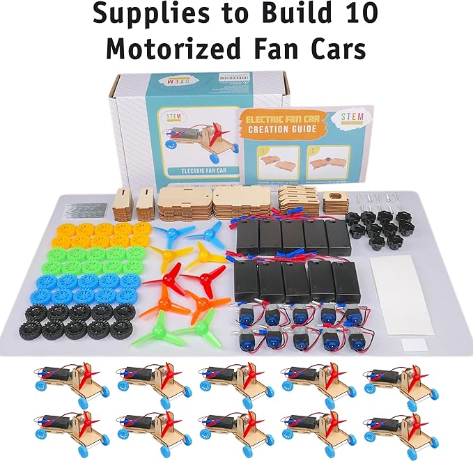 Propeller Car Kit (10-Pack) – STEM Engineering Project, Motorized Fan-Powered DIY Vehicles for Physics & Energy Lessons, Elementary and Middle School Science Supplies, Ages 8 and up