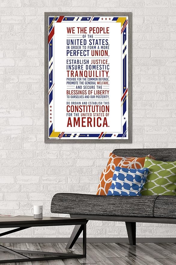 Trends International The United States Of America - Constitution Preamble Wall Poster, 22.375" x 34", Barnwood Framed Version