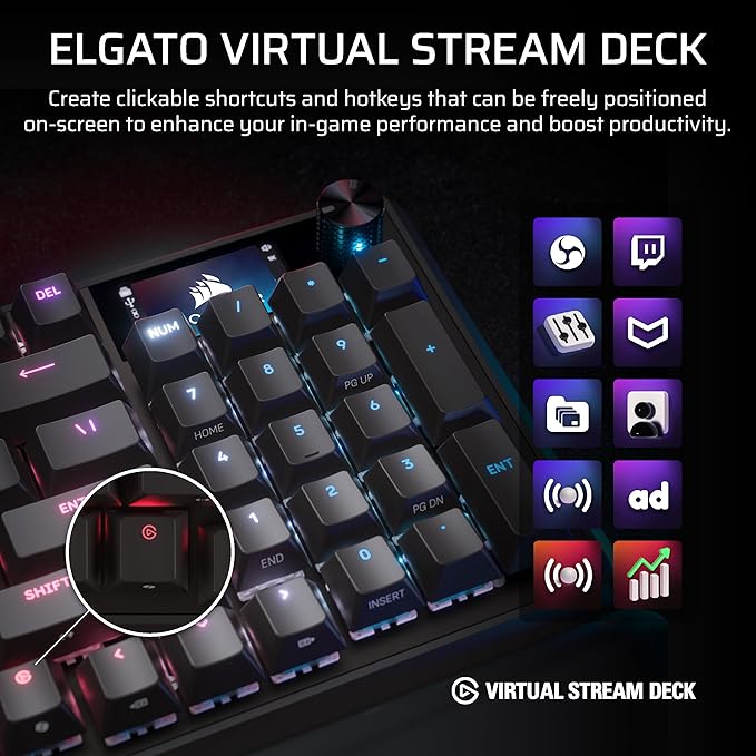 Corsair Vanguard 96 Wired Mechanical Gaming Keyboard – 96% Layout, MLX Plasma Linear Switches, 8000Hz Polling, LCD Display, Virtual Stream Deck, G-Keys, SOCD Flashtap, QWERTY US – Black