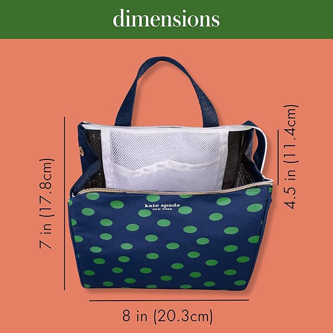 kate spade new york Portable Soft Cooler Lunch Bag, Thermal Tote with Insulated Interior Lining and Storage Pocket, Lunch Tote for Women, Sonnet Dot