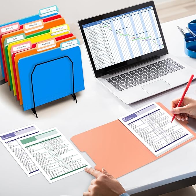 120 Pack Two Tone Color File Folders 8.5 x 11 Inch，1/3 Cut Tab File Folder Letter Size, Assorted Colors, Blue Red Green Yellow Orange Manila File Folder, School Business Office Folders for Document