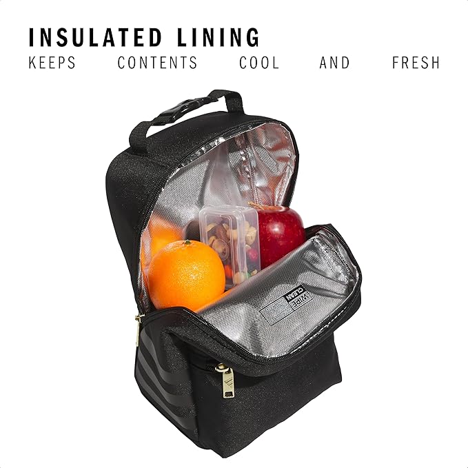adidas Santiago Lunch Bag Cooler for Women and Men, Insulated Food Container Box with Mesh Pocket, Black/Gold Metallic/3.0, One Size