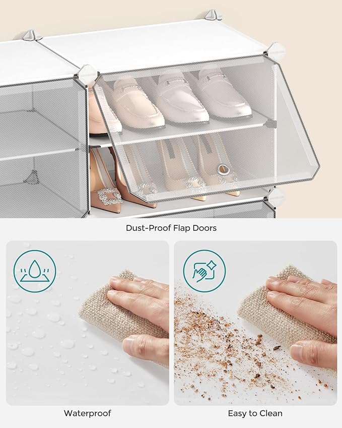 SONGMICS Shoe Rack Organizer, 12-Tier Shoe Storage Cabinet for Closet and Entryway, Holds 48 Pairs of Shoes, Adjustable, Cloud White and Trasparent ULPC040W01