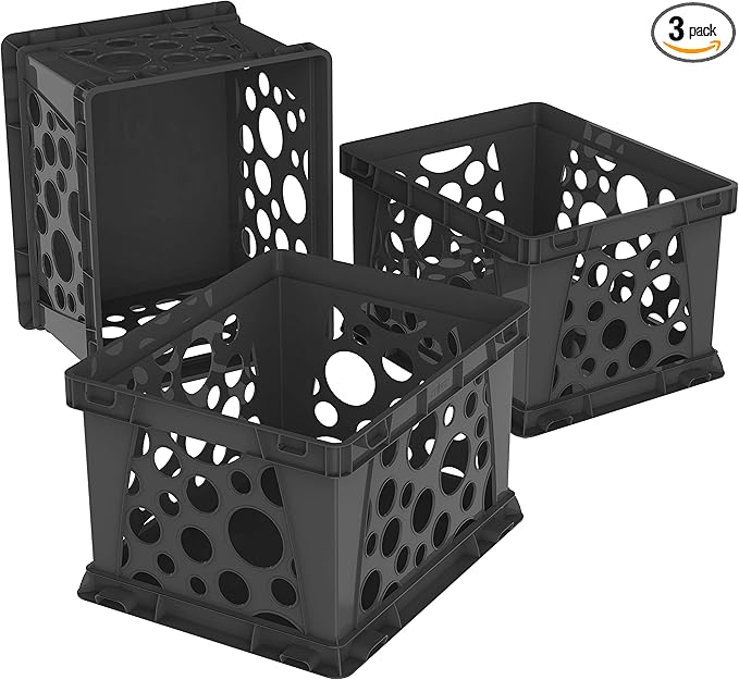 Storex Premium File Crate with Handles – Letter and Legal Document and Folder Storage, Black 3-Pack (61546U03C)