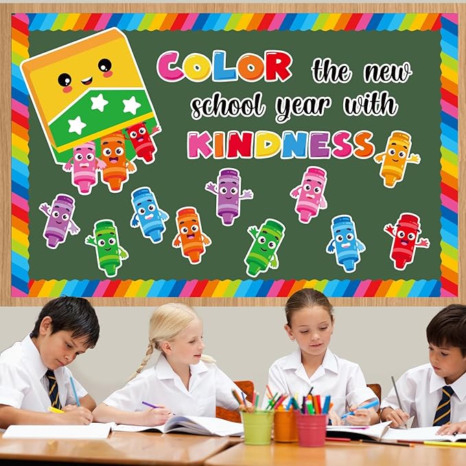 Crayon Bulletin Board Decorations Colorful Crayon Classroom Bulletin Board Border Set Color The New School Year with Kindness Cutouts Back to School Preschool Chalkboard Wall Supplies