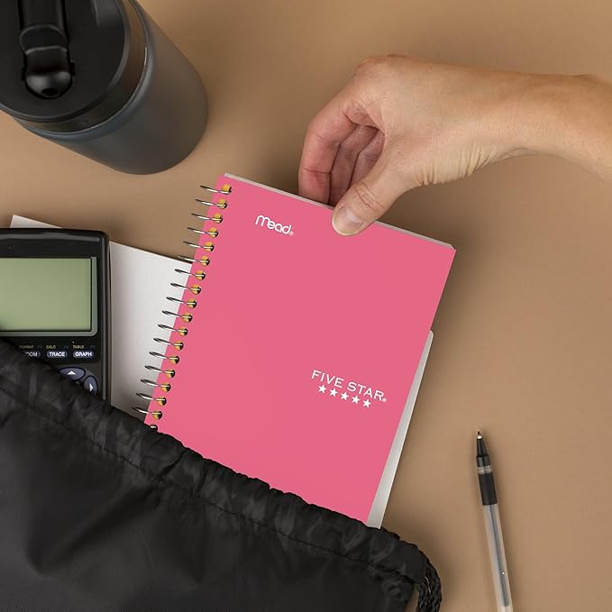 Five Star Spiral Notebook, 1 Subject, College Ruled Paper, 4-3/8" x 7", Personal Size, 80 Sheets, Fights Ink Bleed, Water Resistant Cover, Prom Pink (450048R)