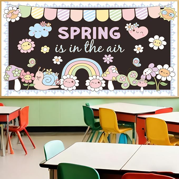 Spring Bulletin Board Set Spring Classroom Decorations is in The Air Flower Cutouts for Classroom School Office Chalkboard Home Wall Window Door Spring Decor Supplies