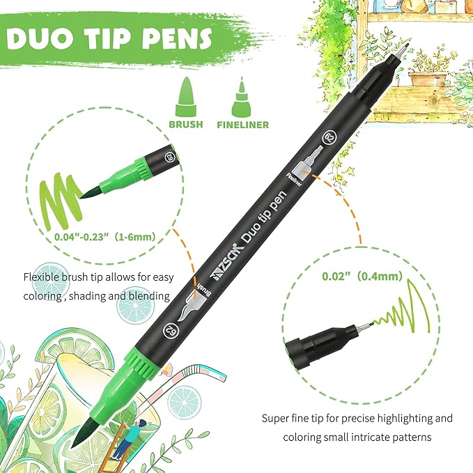 ZSCM 48 Colors Markers for Adult Coloring Books No Bleeding - Duo Tip Art Pens, Fine & Brush Coloring Marker for Adult Calligraphy, Illustration, Cards Drawing, Note taking Lettering, Journaling