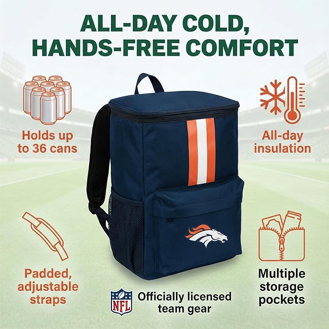 Cooler Backpack – Portable Soft Sided Ice Chest – Insulated Bag Holds 36 Cans - Football Gear – Show Your Team Spirit with Officially Licensed Fan Gear