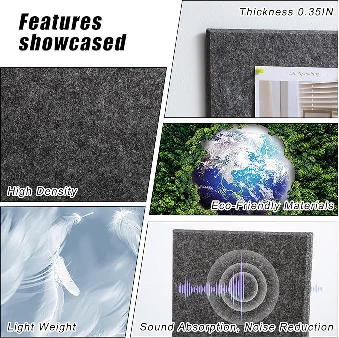 Large Cork Board 36" x 24", 6 Pack Felt Bulletin Board with 30 Pushpins, Cork Boards Alternative with Self-Adhesive Strips, Felt Wall Tiles Pin Boards for Walls Office Home School Decor-Dark Gray