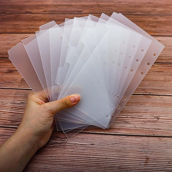 2 Set Personal A6 Binder Dividers Frosted Plastic Index Divider Blank Side 6 Tabs Top 3 Tabs Planner Insets 9 Sheets Refillable Page Protectors for 6 Ring Binder Notebook