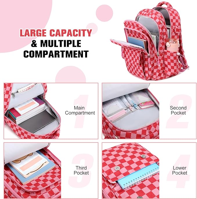 Bevalsa Backpack for Gilrs, 3PCS Corduroy Kids Backpack Set with Lunch Box & Pencil Pouch, Bookbag Daypack Laptop Bag for Women Teens Elementary Middle High School