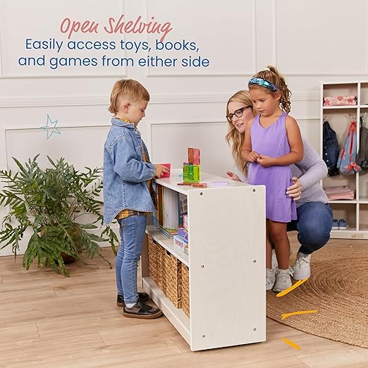 ECR4Kids 2-Shelf Mobile Island Storage Cabinet, Classroom Furniture, White Wash