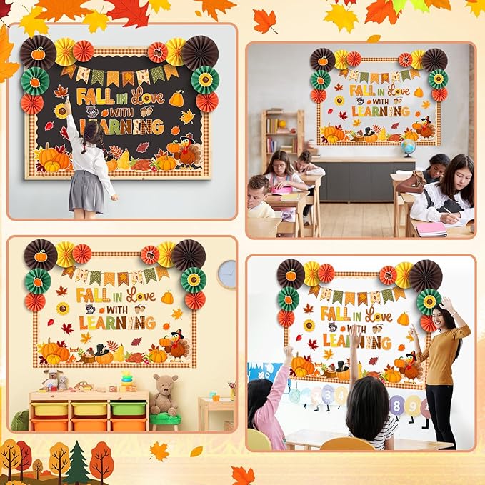 Eersida Spring Bulletin Board Decorations with Paper Fans St Patricks Day 3D Classroom Bulletin Board Christian Easter Flower Bunny Cutouts School VBS Library Church Window Wall Decor(Fall)
