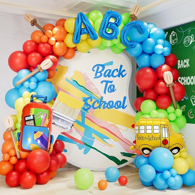 Back to School Balloon Garland Arch Kit, 164pcs Rainbow Balloons with Schoolbag Bus Foil Balloon for Back to School Decorations Kindergarten Graduation First Day of Party Supplies
