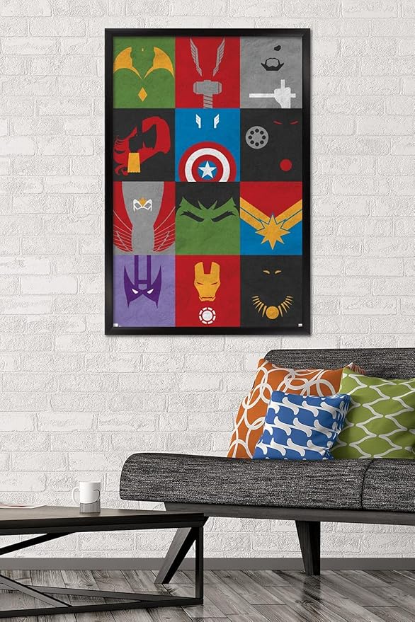 Trends International Marvel Comics - Avengers - Minimalist Grid Wall Poster, 22.375" x 34", Black Framed Version