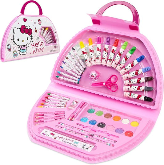 Hello Kitty Colored Pencils Art Supplies Kids Drawing Kit School Supplies Painting Kit Girls Drawing Pencils Art Kit Travel Case with Crayons Arts and Crafts for Kids 4-12 (White/Pink)