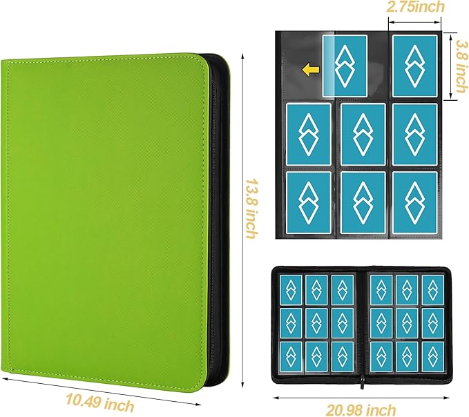 Trading Card Binder 9 Pocket, GERMUN PU Cover Card Binder for 360 Cards, Premium Trading Card Holder Folders, Double Sided Pocket Card Album for MTG, TCG (Grass Green)