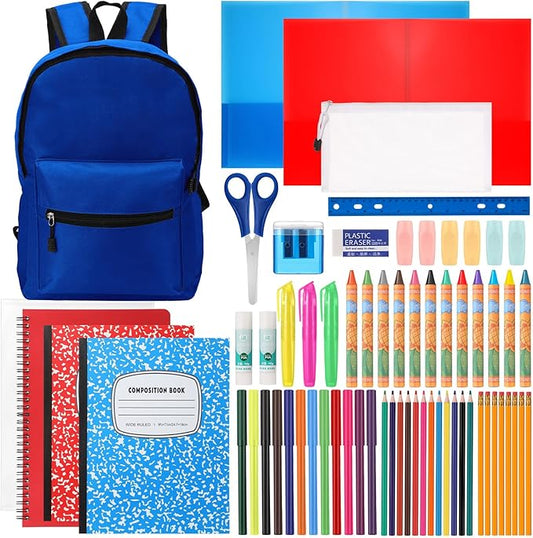 Back to School Supplies with Backpack Kids Kindergarten Preschool Elementary Supply Bundle Kit Middle High School Notebook for K-12 Student Girl Boy Classroom(Blue)