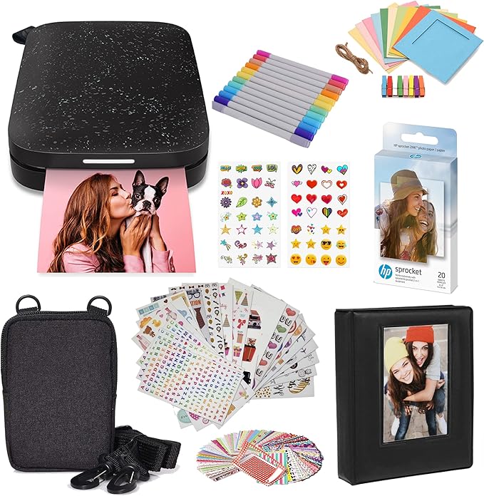 HP Sprocket Portable 2x3 Instant Photo Printer (Black Noir) Starter Bundle