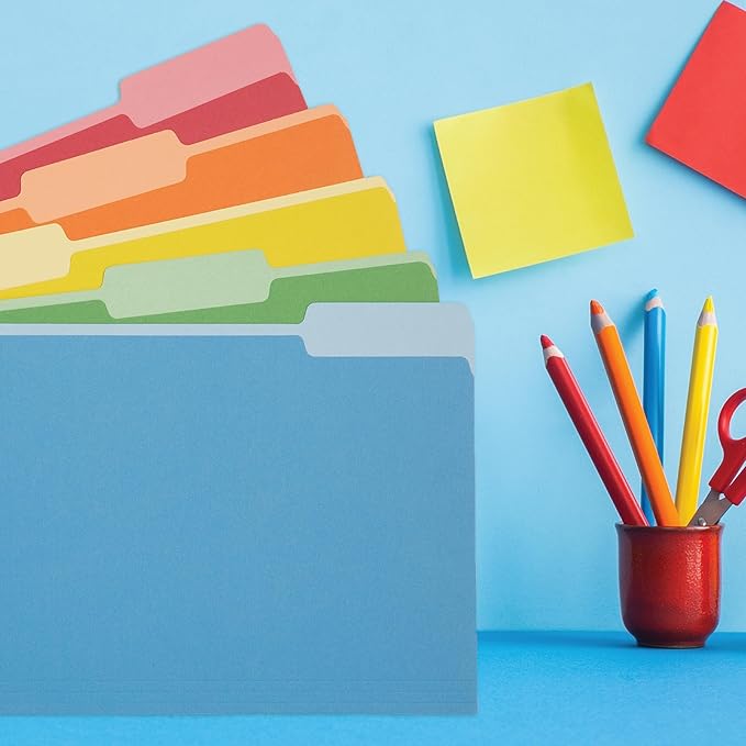 Blue Summit File Folders, Letter Size, 1/3 Tab, Two-Tone Bright Colors – 100 Pack