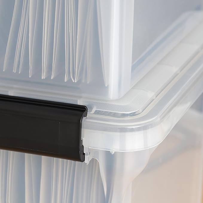 IRIS USA File Box WeatherPro File Organizer Plastic File Box for Letter/Legal File, Water Resistant Document Box, Durable Lid, Seal w/Secure Latching Buckles, Stackable, Nestable, Clear 32 Qt. 1 Pack