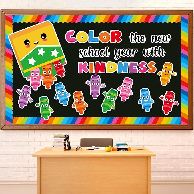 Crayon Bulletin Board Decorations Colorful Crayon Classroom Bulletin Board Border Set Color The New School Year with Kindness Cutouts Back to School Preschool Chalkboard Wall Supplies