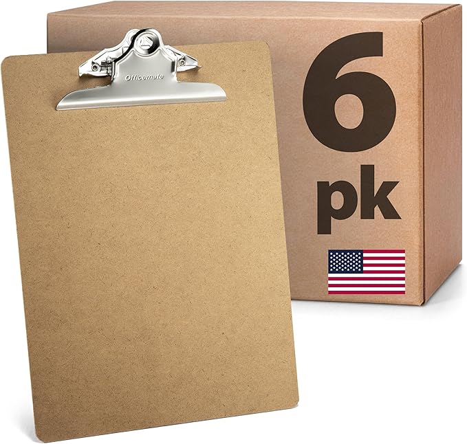 Officemate Recycled Wood Clipboards, 6 Inch Clip, 6 Pack Clipboards, Letter Size (9 x 12.5 Inches), Brown (83706)