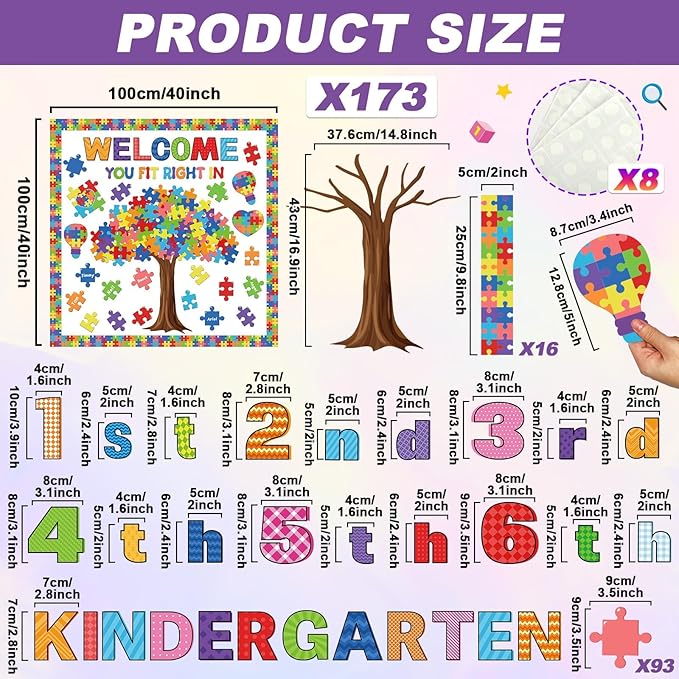 Motivational Bulletin Board Decoration Set Classroom Positive Inspirational Grade Decor Puzzle Pieces Cutouts for Chalkboards Welcome Back to School Home Wall (kindergarten，1st，2nd，3rd，4th，5th，6th)