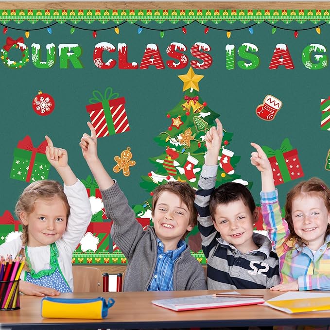 Christmas Bulletin Board Decorations - Christmas Tree Classroom Decorations Set Xmas Gift Box Paper Cutouts Bulletin Board Decor School Chalkboard Office Wall Decor Supplies