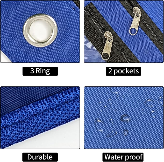 YoeeJob 6 Pack 1 Inch Expandable Zipper Pencil Pouches with Clear Window for 3 Ring Binder, Suitable for School & Office (6, Blue)