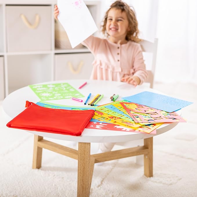 Melissa & Doug Created by Me! Stencil Art Coloring Activity Kit in Storage Pouch - 170+ Designs, 6 Markers, 2 Crayons, Paper - FSC-Certified Materials
