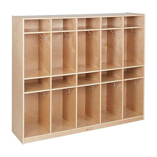 ECR4Kids 10-Section Coat Locker with Tray Storage Compartments, Classroom Furniture, Natural