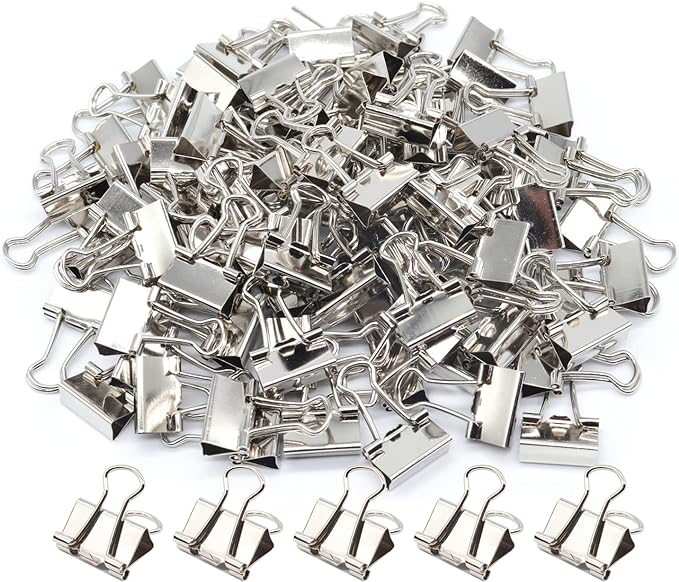 Silver Binder Clips, Mini Paper Clip, Small Paper Clamps 15mm (5/8 inch), 100 Pack Micro Size Office Clips for Home School and Business (Silver)