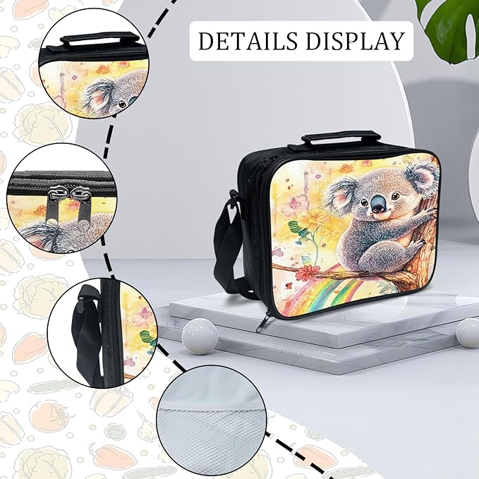 Cute Koala Backpack Set 3 Piece School Bags and Lunch Box with Pencil Case Koala Animal Rainbow Bookbag Set for Toddler Kids Girls Boys Teens Kindergarten Elementary Middle