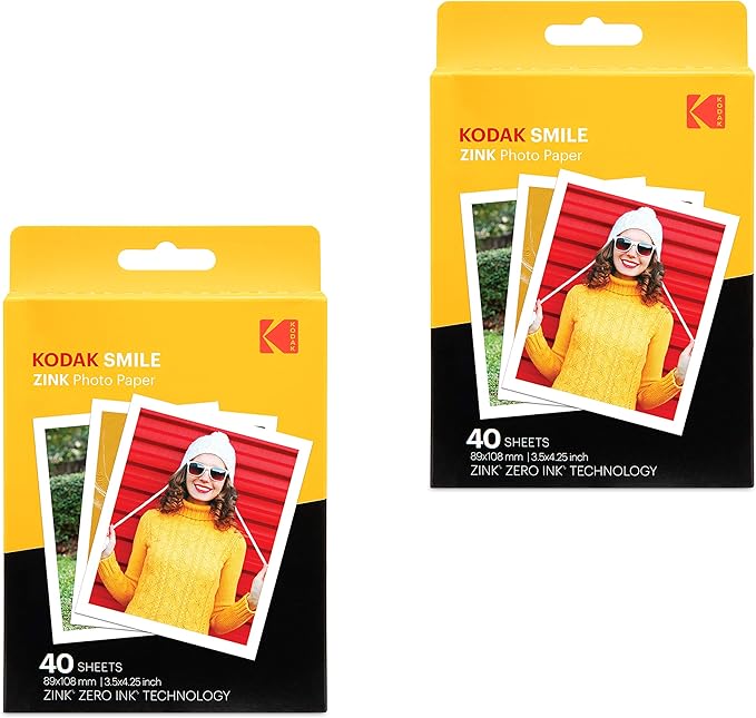 Zink Kodak 3.5x4.25 inch Premium Zink Instant Print Photo Paper (80 Sheets) Compatible with Kodak Smile Classic Instant Camera