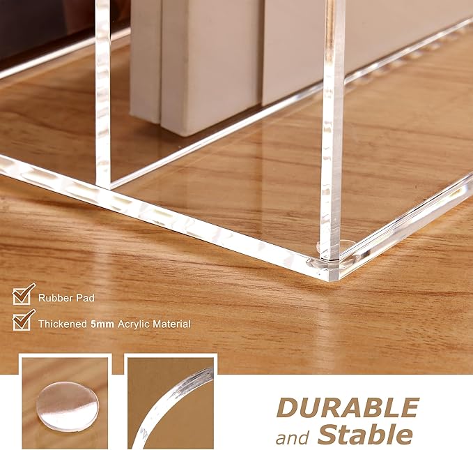 SANRUI Acrylic Magazine Holder Desk Organizer Workspace Sorters，Clear Bookend File Sorter Holder,Folder Rack, Office Accessories Organization Storage with 4 Vertical Compartments
