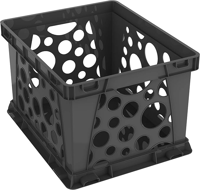 Storex Premium File Crate with Handles – Letter and Legal Document and Folder Storage, Black 3-Pack (61546U03C)