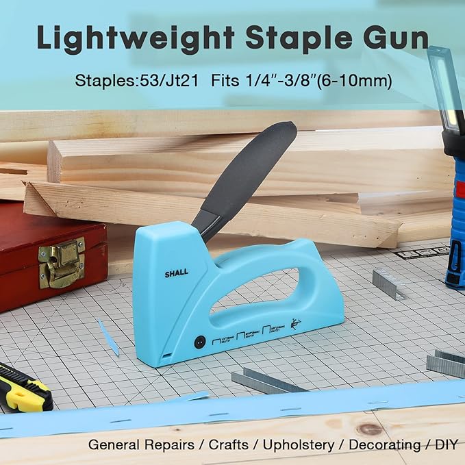 SHALL Light Duty Staple Gun for Wood - Upholstery Staple Gun with 1600pcs JT21 Staples 1/4, 5/16, 3/8 inch and Staple Remover - Fabric Stapler Gun for Crafts, DIY, Decoration
