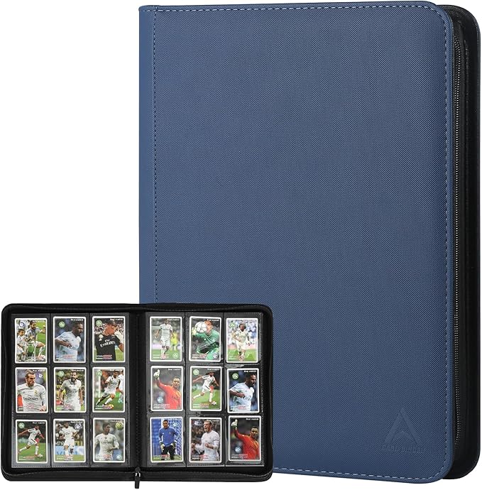 9 Pocket Card Binder - 540 Capacity with Zip Closure Premium, Double-Sided,Sturdy & Sleek PU Leather Protector for MTG, TCG, Sport & Collectible Cards (blue)