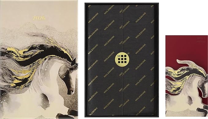 Moleskine Limited Edition Year of the Horse 2026 Calligraphy Notebook in Gift box, Hard Cover, Large (5" x 8.25") Ruled/Lined, Light Grey, 176 pages
