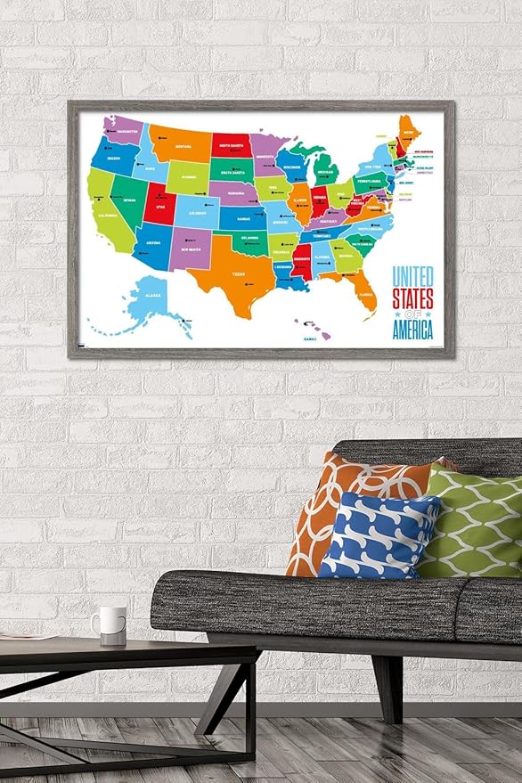 Trends International Map - United States Of America 2022 Wall Poster, 22.375" x 34", Barnwood Framed Version