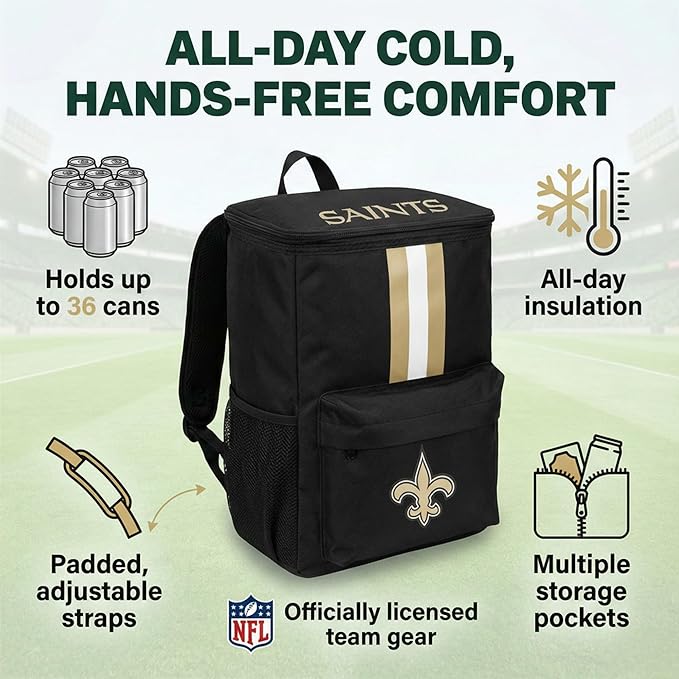 Cooler Backpack – Portable Soft Sided Ice Chest – Insulated Bag Holds 36 Cans - Football Gear – Show Your Team Spirit with Officially Licensed Fan Gear