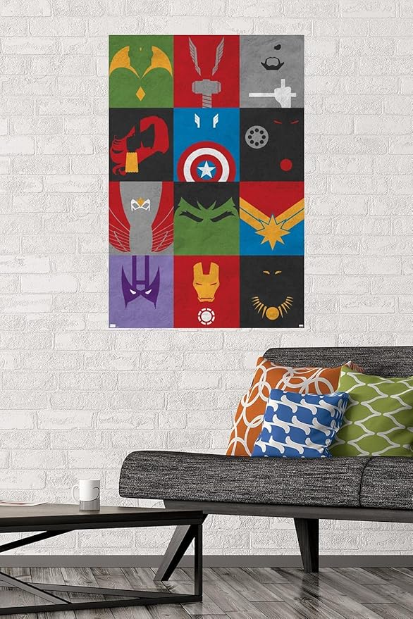 Trends International Marvel Comics - Avengers - Minimalist Grid Wall Poster, 22.375" x 34", Premium Poster & Mount Bundle